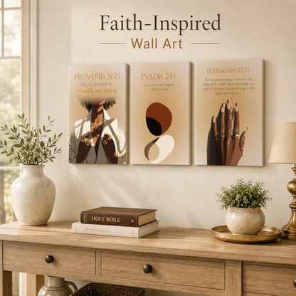 IEMIHZUM African American Girl Christian Wall Art Set of 3 16x24in - color: Canvas Scripture, size: 24L"X16W"