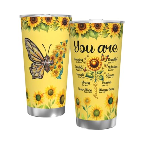 Christian Gifts for Women Faith - Christian Tumblers for Women Bible Gifts - Christian Tumbler Religious Gifts Spiritual Encouragement Inspirational Gifts for Women Stainless Steel Tumbler 20oz - color: Straw Three-piece Set 2