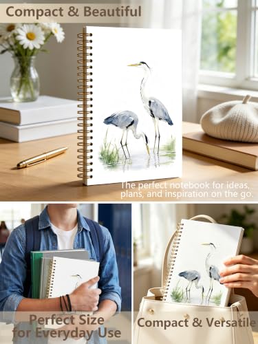 Watercolor Heron Notebook Gift for Wildlife Men Women Teens 5.5x8.3 - color: Heron c