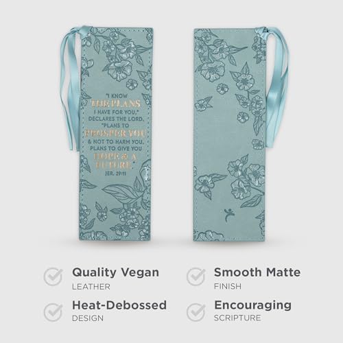 Christian Art Gifts Faux Leather Scripture Bookmark: Jeremiah 29:11 - color: Light Teal - Know/Plans