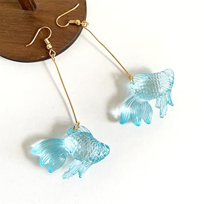 Funny Cute Long Transparent Resin Goldfish Dangle Drop Earrings Creative Chic Personalized Simulation Fish Earrings for Women Statement Jewelry Gifts - color: Blue