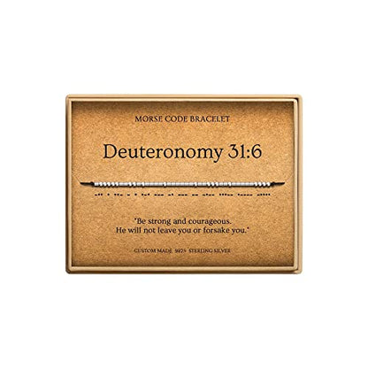 Loved Creations Morse Code Bracelets for Women, Christian Bible Verse Bracelets, Scripture S925 Sterling Silver Inspirational Faith Jewelry, Religious Gifts for Women - color: Deuteronomy 31:6