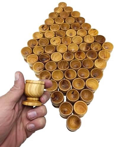Zuluf Olive Wood Mini Very Small Communion Cups Set of 60 Wooden Chalice Goblets for Church Wine Worship Services Holy Land Bethlehem 1.6 Inch