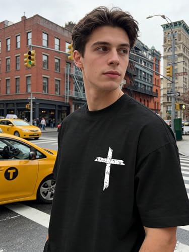 YHHR Christian Shirts for Men Faith Cross Bible Verse Graphic Tee - color: Deepgray, size: Large