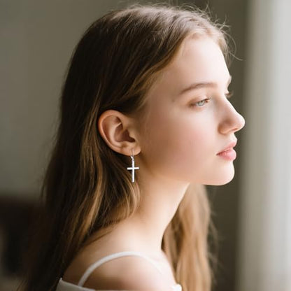 VONALA Cross Leverback Earrings for Women S925 Sterling Silver Philippians 4:13 I Can Do All Things Cross Earrings for Men