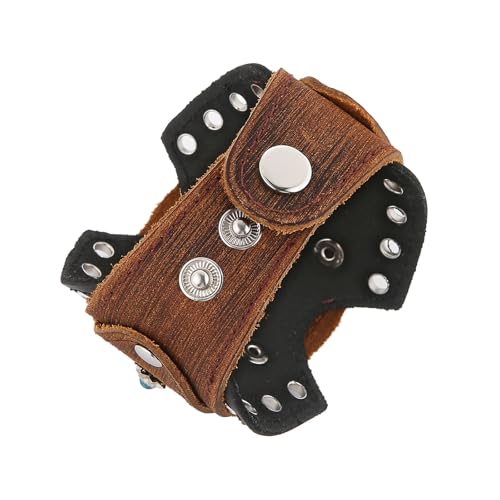 HZMAN Leather Bracelets Retro Men's Leather Cuff Bracelet Adjustable Wide Wristband Bracelet Jewelry Gift - color: Brown - Sunflower
