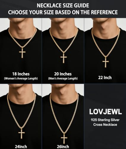 5mm 925 Sterling Silver Cross Necklace for Men 18 20 22 24 26 Inch - color: Gold, size: 24 Inches