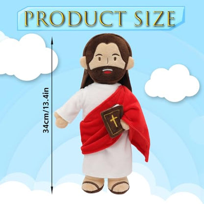 Yelakey Jesus Plush - 13.4“ Voice Jesus Plush Toy Speaking 20 Bible Verses and Singing 3 Bible Songs, Religious Stuffed Doll for Kids, Christian Easter Gift for Church and Sunday School - color: Brownred