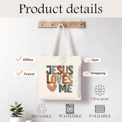 Christian Canvas Tote Bag for Women, Inspirational Faith Shoulder Bag - color: Jesus 01