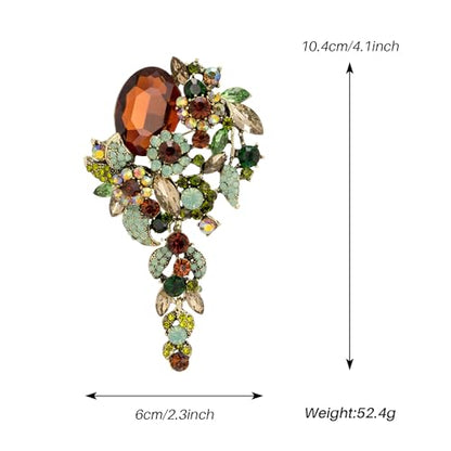 SELOVO Large Long Flower Brooch Pin for Women Wedding Party Brooch Pendant - color: Brown&Green