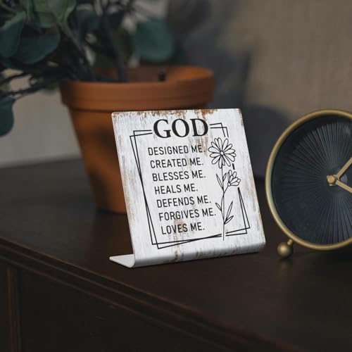 Christian Gifts for Women Faith, GOD Designed Me Created Me Blessed Me, Blessed Heals Religious Spiritual Catholic Gifts for Women Her Mom Friends Female Coworker Sister Desk Decor Sign XLK504 - style: GOD
