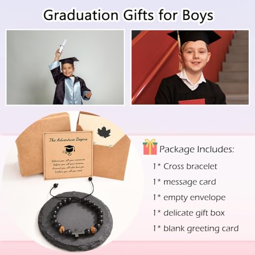 Leyung Cross Bracelet Gifts for Boys, Easter Basket Stuffers Baptism Gifts - color: Graduation B