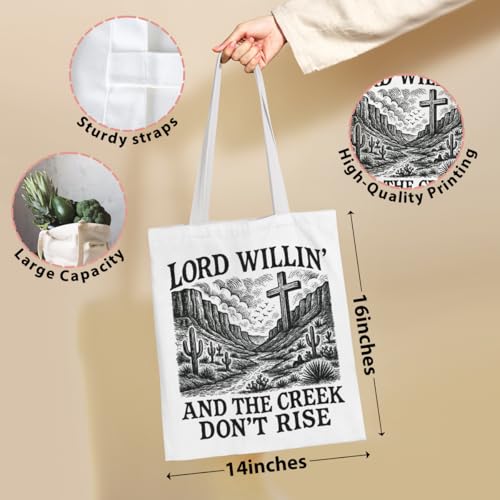 VICBOU Bible Verse Canvas Tote Bag Religious Christian Gifts for Women Men Faith Canvas Tote Reusable Grocery Bag - color: Lordwillin