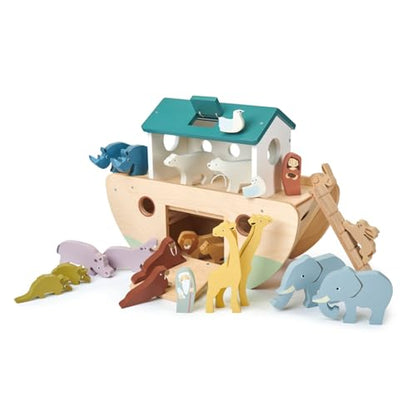 Tender Leaf Toys Noah’s Wooden Ark – Animal Shape Sorter – Christian Religion and Bible Story Based Educational Fun - Social, Creative, and Imaginative Play – Ages 3+