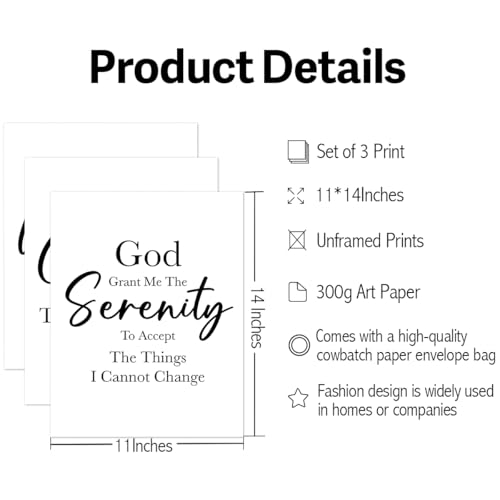 Ybqhd Unframed Serenity Prayer Wall Art Christian Scripture Prints Set of 3