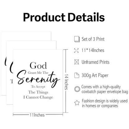 Ybqhd Unframed Serenity Prayer Wall Art Christian Scripture Prints Set of 3