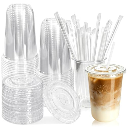 Jnnzzggu 50 Pack Clear Plastic Cups with Lids and Straws,16OZ - size: 50 pack16oz