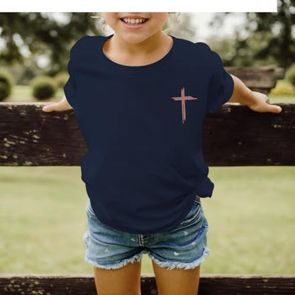 Jesus Shirt for Girls Christian Faith Tshirts Kids Cute Bible Verse Graphic Tees Inspirational God Religious Clothes - color: Navy Blue, size: 4-5T