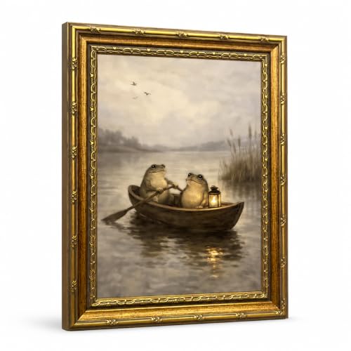 Frog Boating Canvas Wall Art Framed Vintage Animal Home Decor 10x8 Inch - color: Frog Boating Canvas 37, size: 10"L x 8"W