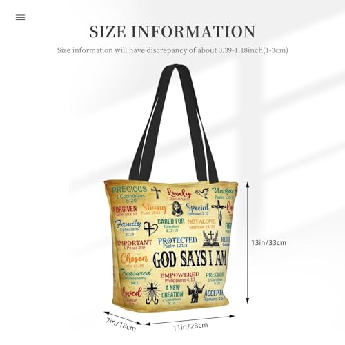 Christian Gifts Reusable Shopping Tote Bag Zippered Inspirational Tote Bags for Women Bible Verse Shoulder Bag - color: God Says I Am