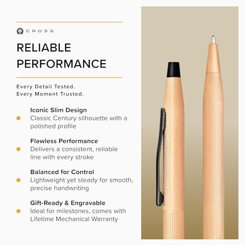 Cross Classic Century Brushed Rose-Gold PVD Ballpoint Pen, Black Ink - color: Brushed Rose Gold