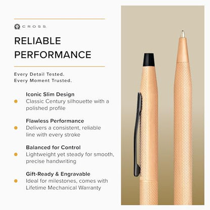 Cross Classic Century Brushed Rose-Gold PVD Ballpoint Pen, Black Ink - color: Brushed Rose Gold
