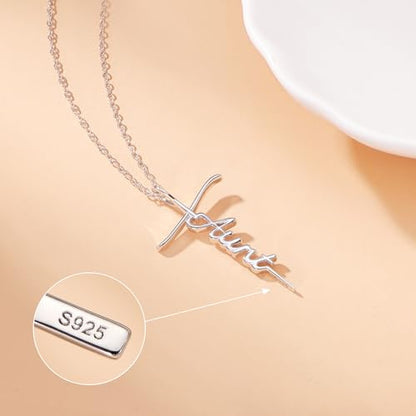 Lcherry Birthday Gifts for Grandma Mom Daughter Teacher Cross Necklace for Women Christian Necklaces Religious Gifts Jewelry for Women Mother's Day - style: Aunt-Sterling Silver