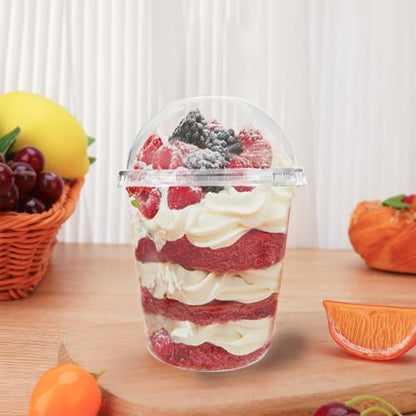 12 oz Disposable Stemless Glasses with Dome lids,PET Disposable Drinking Cups,Cold Party Clear Plastic Wine Glasses for Parties Birthday,Wedding,Meeting,Christmas Party Supplies. (50, Transparent)