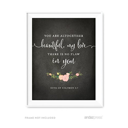 Andaz Press Biblical Wedding Love Quote Wall Art, Chalkboard Floral Roses Print Poster, 8.5x11-inch, You are altogether beautiful, my love there is no flaw in you, Song of Solomon, Bible, 1-Pack - color: BIBLICAL YOU ARE ALTOGETHER BEAUTIFUL