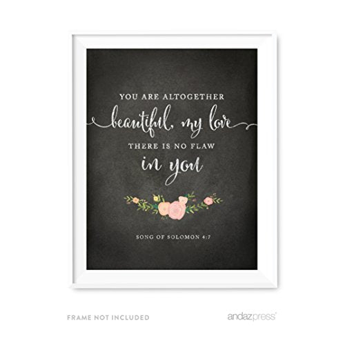 Andaz Press Biblical Wedding Love Quote Wall Art, Chalkboard Floral Roses Print Poster, 8.5x11-inch, You are altogether beautiful, my love there is no flaw in you, Song of Solomon, Bible, 1-Pack - color: BIBLICAL YOU ARE ALTOGETHER BEAUTIFUL