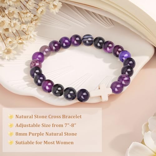 Christian Grandparents - Day Gifts for Women, Religious Cross Bracelet - color: Purple - Every day God thinks of you