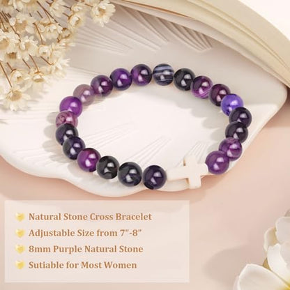 Christian Grandparents - Day Gifts for Women, Religious Cross Bracelet - color: Purple - Life is tough but so are you