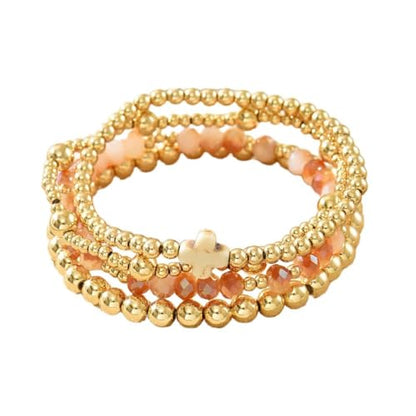 Colorful Cross Charm Bracelets for Women Men Adjustable Gold Plated Beaded Bracelet Boho Bead Ball Stretch Bracelet Birthday Summer Beach Jewelry - color: White B