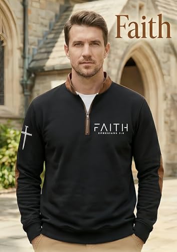 Men's Faith Print Casual T-Shirt Faith Ephesians 2 8 Pullover - color: Black, size: XX-Large