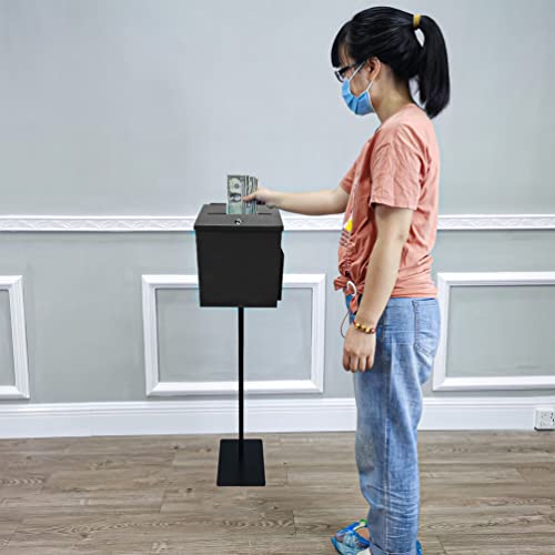 FixtureDisplays® Black Metal Donation Box Floor Stand Lobby Foyer Tithes & Offering Suggestion Collection Ballot Box 11065+10918-BLACK