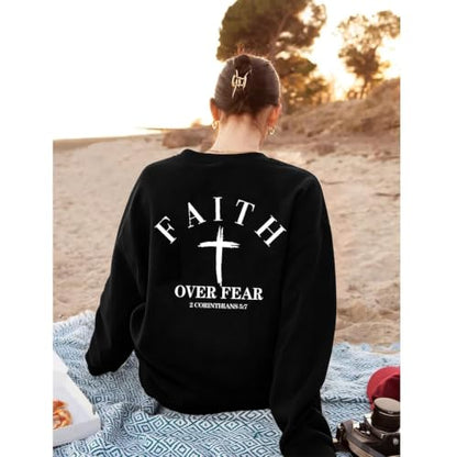 Christian Sweatshirts for Women Jesus Cross Casual Tops - color: Black, size: Medium