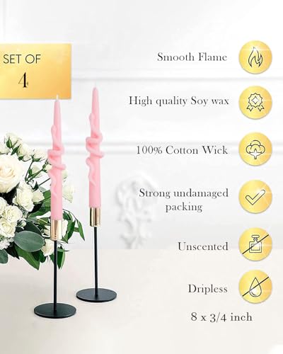 Pink Taper Candle Candlestick Snake Soy Candles Unscented Wedding Party Wax Unscented Dinner Candle Dripless,8 inch,Set of 4,Snake - color: 8''Snake-Pink