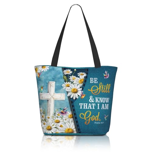 Bible Tote Bags For Women Christian Tote Bag Reusable Shopping Bags for Women Bible Verse Shoulder Bag Christian Gifts - color: Be Still