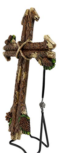 Ebros Gift 13.5" Tall Rustic Western Rugged Tree Logs With Pine Cones Wall Cross Decor Hanging Sculpture Catholic Christian Country Cabin Lodge Accent Decorative Crosses
