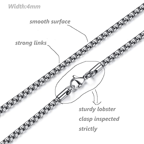 FOSIR Mens Chain Necklaces, Stainless Steel Rolo Chain Necklace for Men and Women, Silver Tone Box Chains for Men, Wide 2/3/4/5mm - size: 18.0 Inch long, style: 4mm-stainless steel