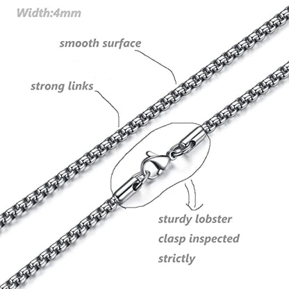 FOSIR Mens Chain Necklaces, Stainless Steel Rolo Chain Necklace for Men and Women, Silver Tone Box Chains for Men, Wide 2/3/4/5mm - size: 20.0 Inch long, style: 4mm-stainless steel