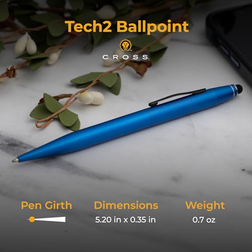Cross Tech2 Personalized Ballpoint Pen in Metallic Blue with Stylus Tip - color: Metallic Blue