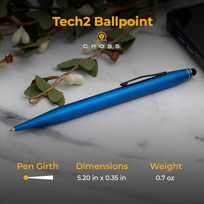 Cross Tech2 Personalized Ballpoint Pen in Metallic Blue with Stylus Tip - color: Metallic Blue