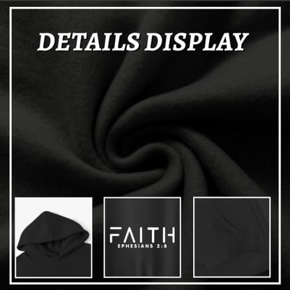 Christian Hoodies for Men Faith Cross Graphic Hoodie Jesus Fleece Sweatshirts Bible Verse Religious Pullover Tops - color: Black, size: Large