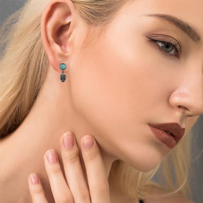 Black Dangle Drop Earrings 925 Sterling Silver Turquoise Earrings Jewelry Gifts for Women Men - style: Skull