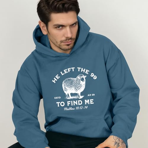 Christian Hoodies He Left The 99 To Find Me Sweatshirt Jesus Bible Verse Hoodies For Men Faith God Hooded Pullover - color: Deep Blue, size: XX-Large