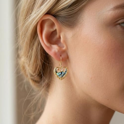 AOBOCO 925 Silver Mustard Seed Cross Heart Dangle Drop Earrings Women - color: Silver-14K Gold