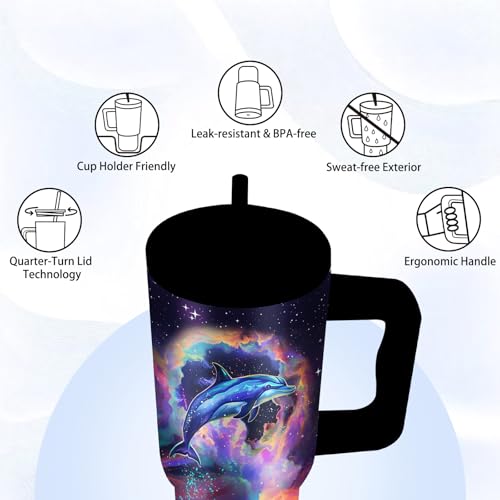24oz Dolphin Tumbler with Handle and Straw, Gifts for Women, Insulated - color: Dolphin