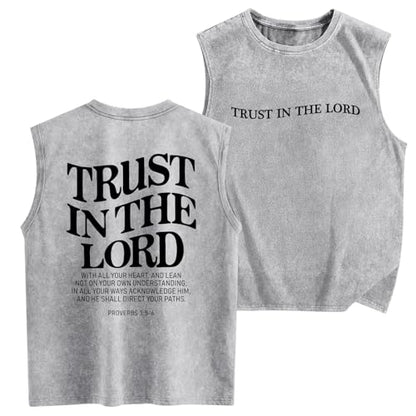 Mens Christian Tank Tops Trust in The Lord God Jesus Religious Faith Bible Verse Shirts Graphic Acid Wash Gym Tees - color: Light Gray, size: Small