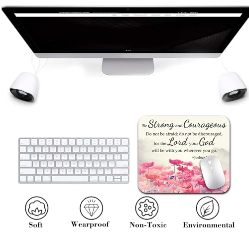 Be Strong & Courageous Joshua 1:9 Mouse Pad, Pink Lotus Christian Desk Mat - color: Cute Colorful Art Rec5